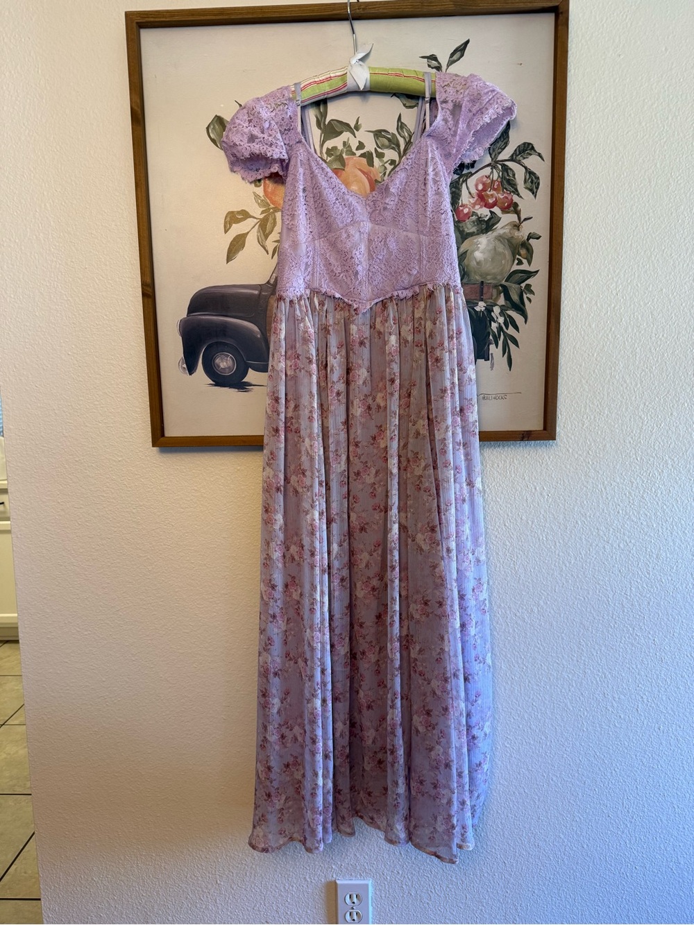 Lilac Lace & Floral Maxi Dress - Delicate Lavender Maxi Romantic Cottagecore